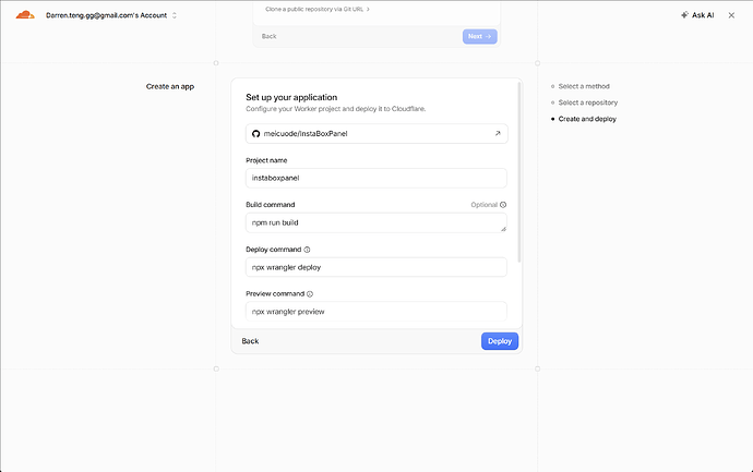 Cloudflare 应用构建与部署命令配置,项目名称仅作示例